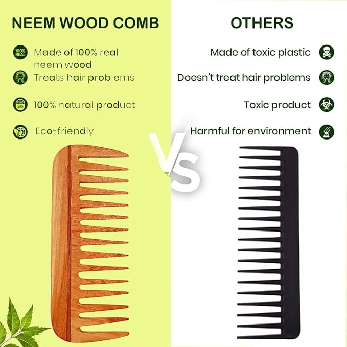Neem Wood Curly Hair Comb for Women & Men | Hair Growth | Anti Dandruff - Image 5